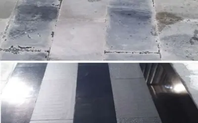 Before and after marble restoration in a Dubai Marina penthouse