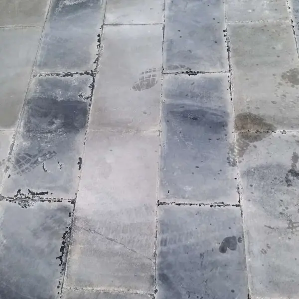 Scratched and dull marble floor in a Dubai villa before restoration
